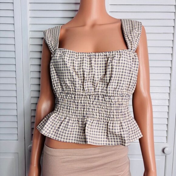 WEWOREWHAT Smocked Gingham Top Size XL - Picture 1 of 10